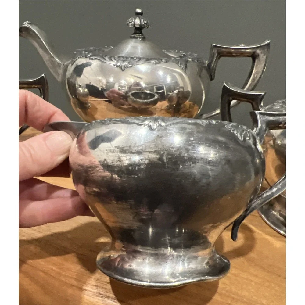 Vintage Forbes Silver Co 244 Tea Set 4 Piece Teapot, Sugar Bowls, Creamer